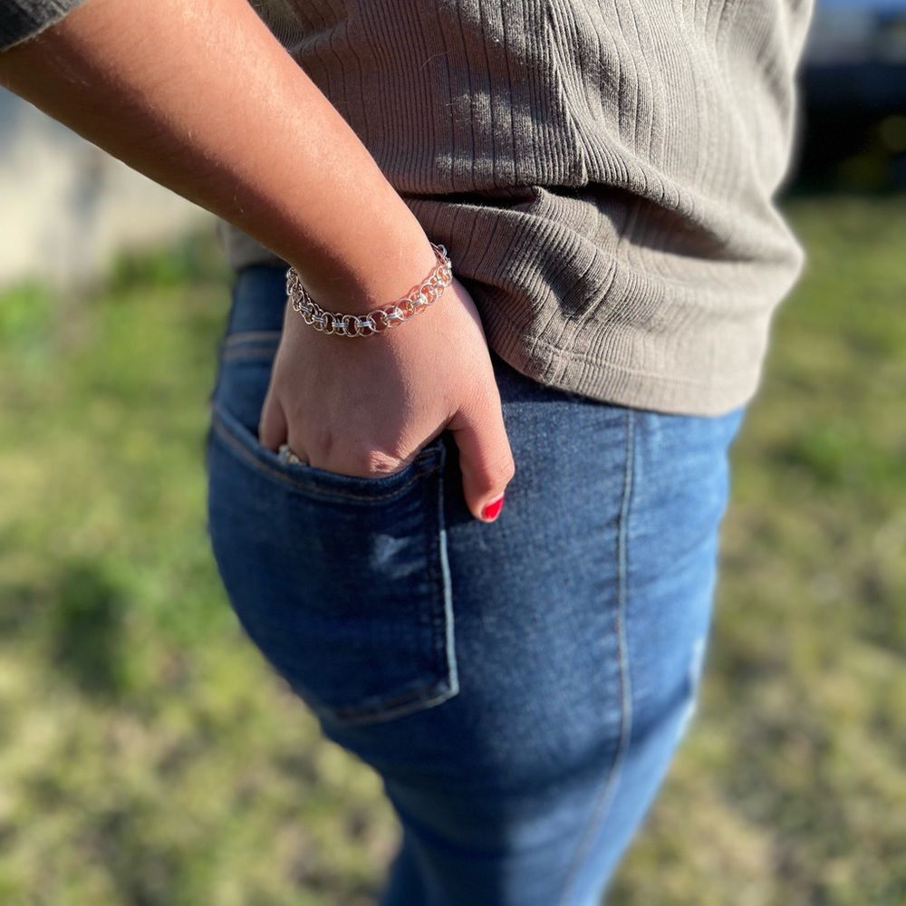 Chain maille bracelet , Celtic Helm weave